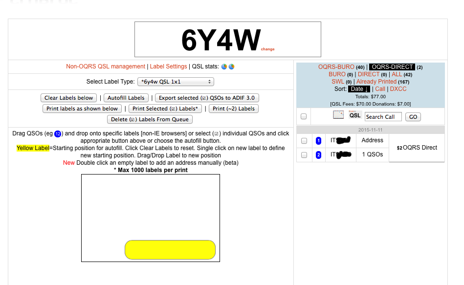 QSL Label Printing (QSL & Addresses) Club Log support staffed by